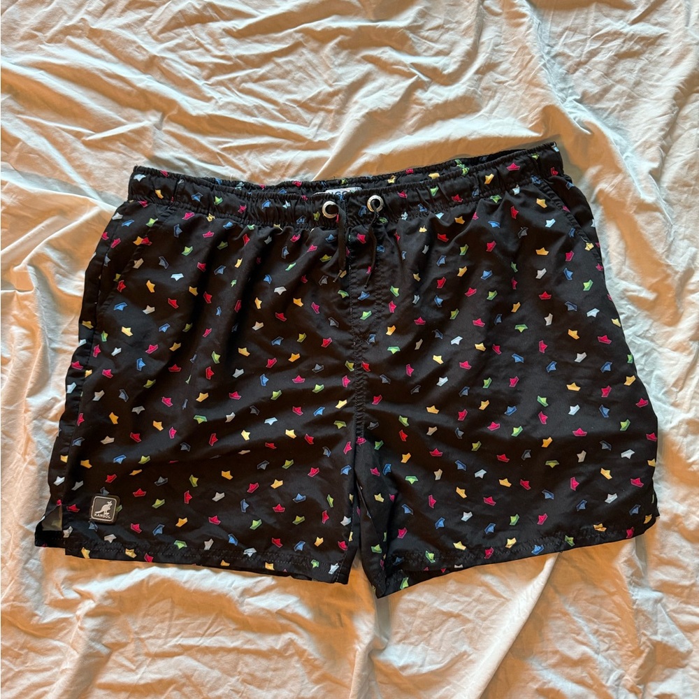 Men's Black Swim Shorts with Multicolor Print